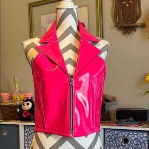 Top Drawer Pink Sleeveless Zipper Halter Top